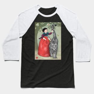 Brave Woman Black Tiger in Hanbok Baseball T-Shirt